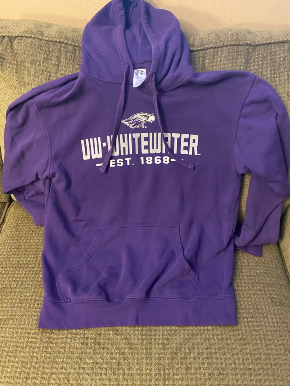 UW Whitewater Russell Athletic Purple Pullover Hoodie.